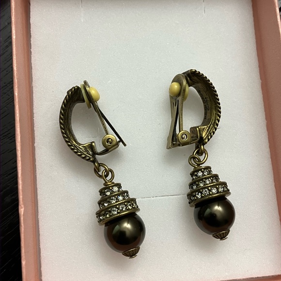 Heidi Daus Black Diamond Swarovski &  Tahitian Earrings Clip on - Picture 7 of 9